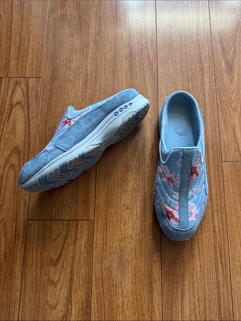 Easy Spirit Light Blue Slip-On Mules with Starfish Print